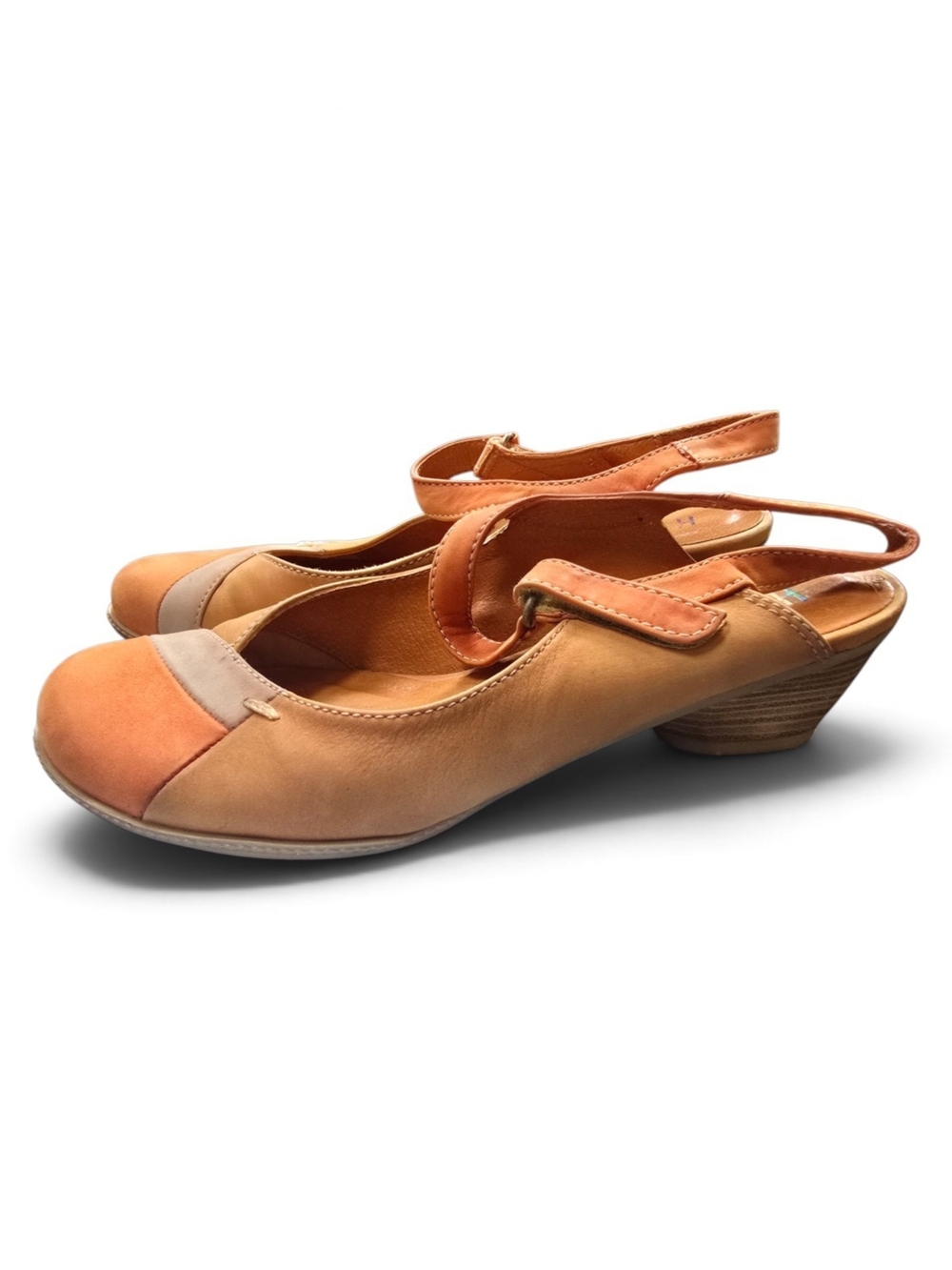 Hispanitas Womens Leather Two-Tone Tan and Coral Slingback Heels Size 7